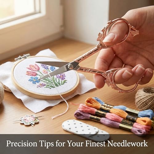 Crochet Scissors with Cover – Rose Gold Vintage Small Embroidery Scissors, Sharp Craft Scissors for Yarn Thread Sewing Needlework, Pretty Gift for Crocheter Quilter, 4.6 Inch - color: Rose Gold