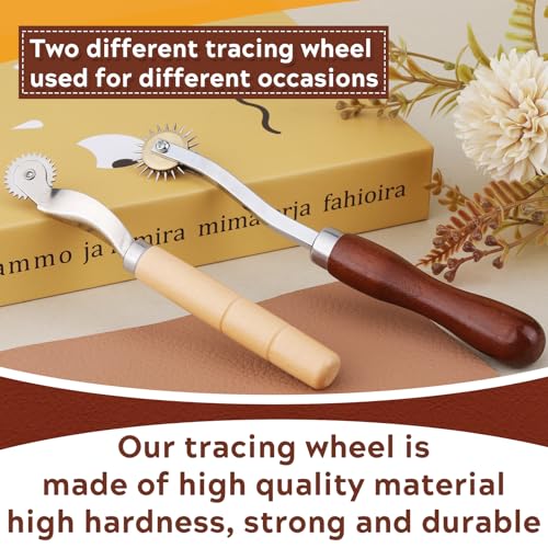 JNENERY 2PCS Tracing Wheel, Sewing Tools Professional Stitch Marking Spacer - color: 2Pcs(Red brown and wood)