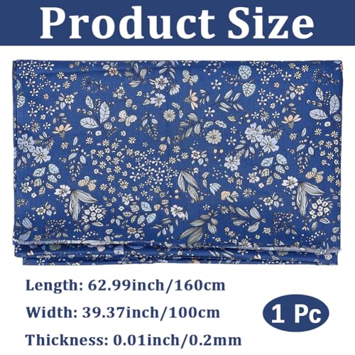 1.75 Yards Dark Blue Cotton Flower Fabrics Retro Floral Leaves Square Bundles Patchwork Squares Fabric Vintage Flowers Cloth for Sewing Making Dress Quilting Valentines Day DIY Craft Supply - size: 1600MM, style: Dark Blue Flower