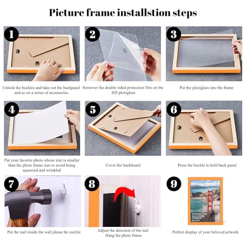 10x14 inch Wood Picture Frames for Wall Hanging,Diamond Painting Frames Rectangle Baby Scan Picture Frame for Family Walls Decoration,Anniversary,Wedding,Christmas,Halloween,Shower,Certificate (Orange) - color: Orange, size: 10x14 inch