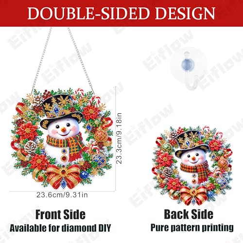 Eiflow Acrylic Christmas Diamond Art Hanging Kit for Adults Wreath, DIY Snowman Diamonds Painting Door Hanger Ornament Kit Wreath Crystal Diamond Art Painting Wall Window Hanging Pendant - color: Christmas Wreath-1