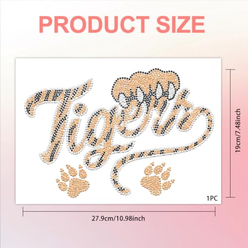 1 Pc Tiger Rhinestone Iron on Hotfix Transfer Decal, Tiger Footprints Pattern Bling DIY Patch Clothing Repair Applique T-Shirt Vest Shoes Hat Jacket Decor Clothing DIY Accessories - color: Tiger with Footprints