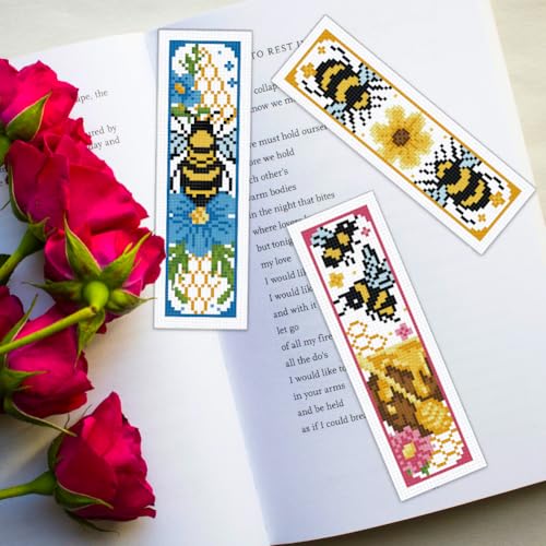 ORIGACH 6 Set Bees Cross Stitch Bookmark Kit for Beginner - style: Bees