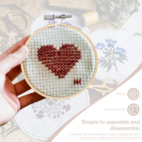 Small Embroidery Hoop, 12PCS 3.5in Wooden Embroidery Hoops Circle Cross Stitch Hoop Ring Small Round Embroidery Frames for Display, Art Craft Sewing, Home Ornaments