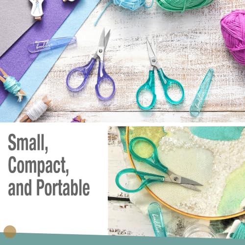Beaditive Detail Craft Scissors Set (2 Pc.) Curved and Straight, Sharp, Compact | Sewing, Embroidery, Paper Cutting, Crafting | Stainless Steel | Protective Cover (Green) - color: Green