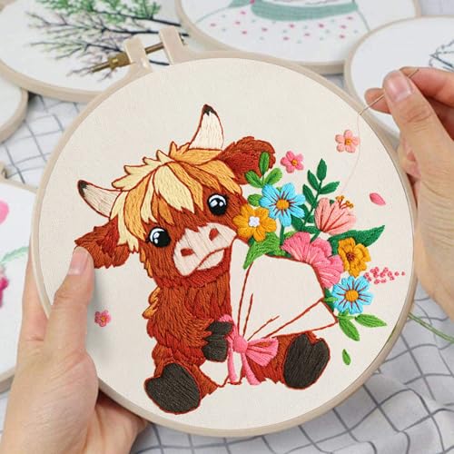 Nuberlic Highland Cow Embroidery Kit for Beginners - color: COW