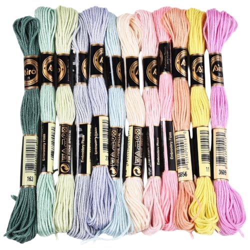 12 Skeins 6 Ply Candy Color Embroidery Floss for Hand Sewing - color: Light Color