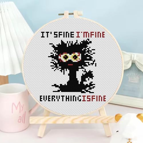 TCDZMYGS Stamped Cross Stitch Kits for Beginners-Cute Cat,with Hoop - color: Cat-2603