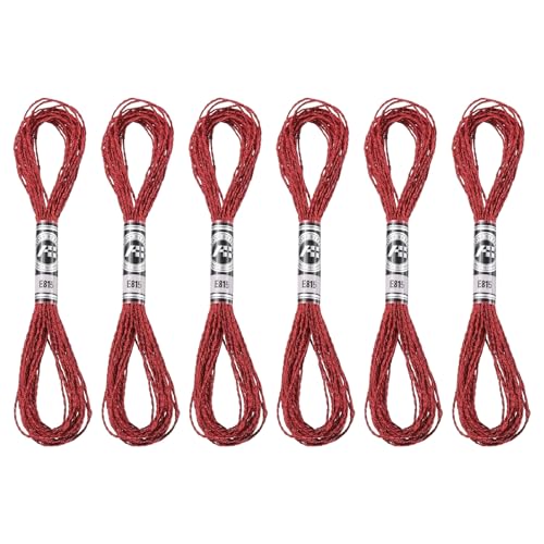 PATIKIL 6 Skeins Embroidery Floss, Metallic Embroidery Thread Nylon Threads Bracelets String for Cross-Stitch Hand Embroidery, Red - color: Red
