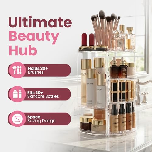 Masirs 360 Rotating Makeup Organizer Countertop, Adjustable Shelf, Clear - color: Clear