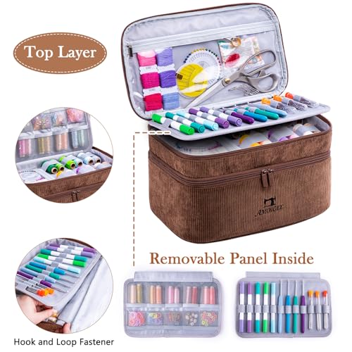 Double-Layer Sewing Organizer Bag with Pin Cushion for Sewing Supplies - color: Brown, size: Style A - Courony