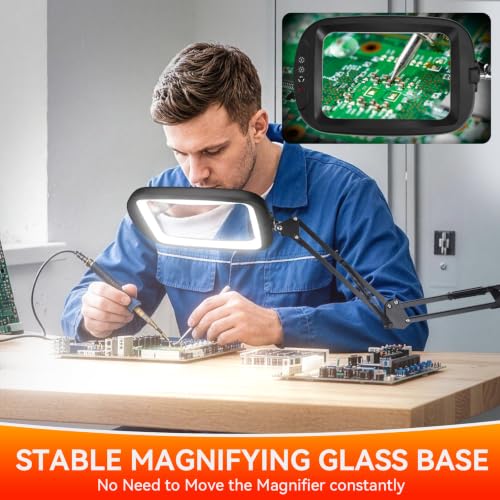 30X 10X Large Floor Magnifying Glass with Light and Adjustable Stand
