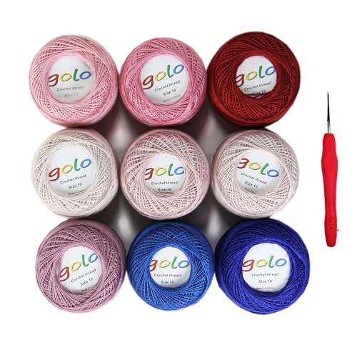 golo Crochet Thread Size 10 Embroidery Thread 10g X 9 Crochet Yarn for Hand Knitting 10-9-1 - color: 010-9-01