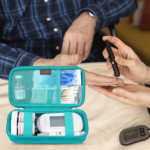 Elonbo Diabetic Supplies Travel Case for Glucose Meter Diabetes Testing Kit - color: Green+ Inside Green