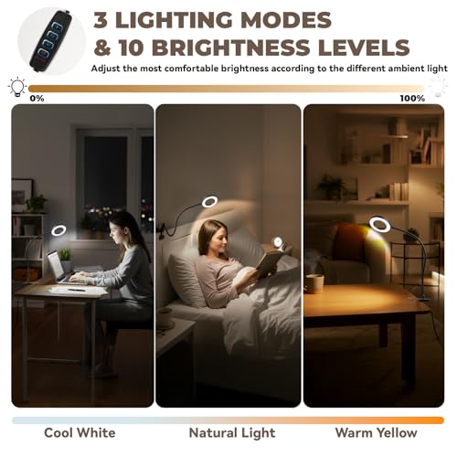 LALISU Clip on Lamp, 5X Magnifying Glass with Light LED Desk Clip Lamps - color: Black with magnifying