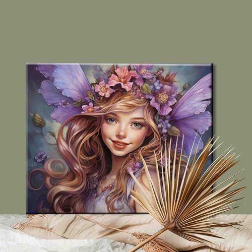 Purple Angel DIY Painting by Number for Beginner Delicate Dolls with Wreath Paint by Numbers on Canvas Easy to Paint Artwork with Brushes and Paints for Home Decor 16x20inch (DIY Frame) - color: Angel-07, size: 16''Wx20''H(DIY Frame)