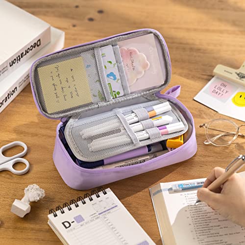 CICIMELON Durable Pen Pencil Case Big Storage Pen Pouch Bag for School Supplies Office College Teen Girls Adults, Purple - color: purple