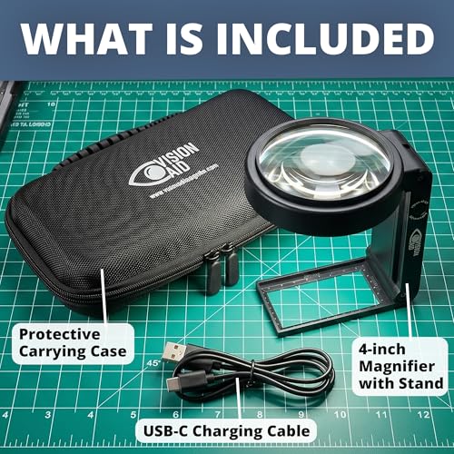 30X 10X Hands-Free Magnifying Glass with Stand, USB Rechargeable LED Light, Storage Case | Handheld Magnifier for Reading - size: USB Rechargeable - Deluxe Edition