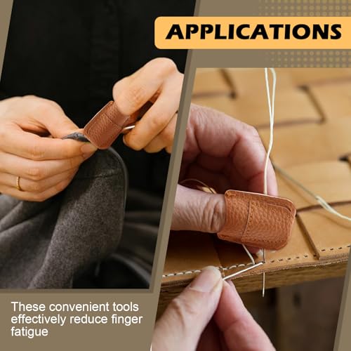 Leather Thimbles Finger Protectors for Hand Sewing, 4 Pcs 2 Sizes