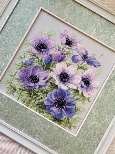 RIOLIS 2176 Purple Anemones Counted Cross Stitch Kit 11.75 x 11.75 in - style: Purple Anemones 2176