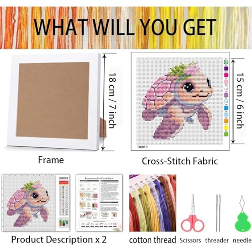 niurenmaoyi Turtle 11CT Cross Stitch Kits for Beginner with Framed,7x7in - color: Cross Stitch Kits0518-05