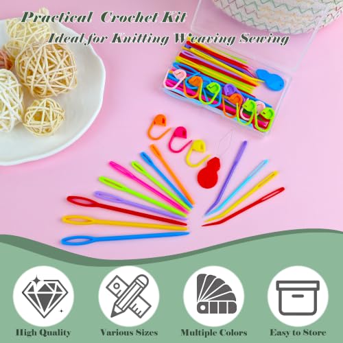 DeliaVo 62 Pcs Plastic Yarn Needles and Stitch Markers for Crocheting - color: Colorful 62Pcs