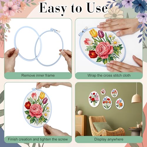 Tigeen 5 Pcs Embroidery Hoops, 5 Sizes ABS Plastic for Sewing, Oval - style: Oval