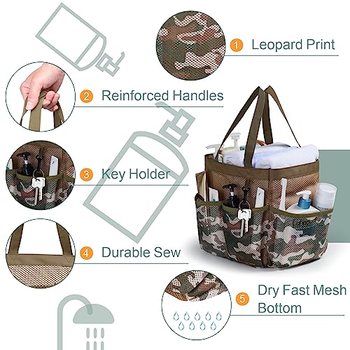 Mesh Shower Caddy Portable - 8 Pockets, S-Hook, Shower Bag for Dorm Camping - color: Brown Camouflage, size: L (Classic Dorm Caddy)