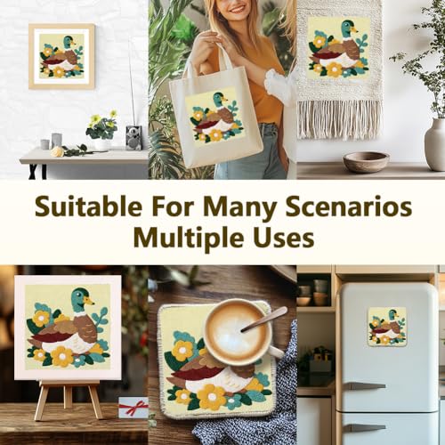 Doodlream Mallard Duck Needle Kit for Beginner, 9.4"x 9.4" Spring Garden Punch Stitching Craft Set, DIY Embroidery Starter with Printed Frame, Instruction, Threader, Yarn, Pinch Needle - color: Duck