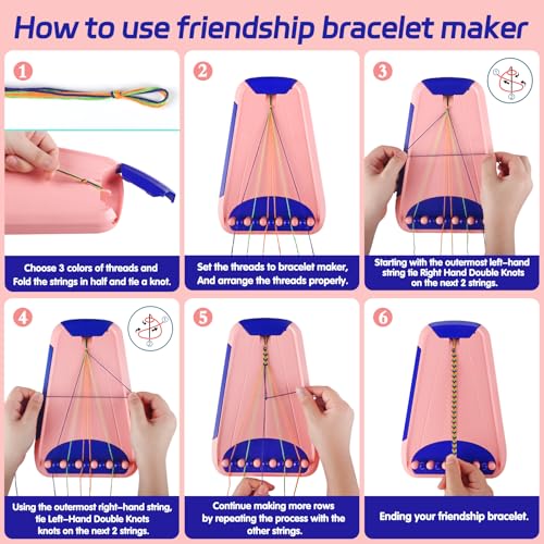 Maynacs Friendship Bracelet Making Kit for Girls 8-12, 28 Pre-Cut Threads - color: Pink/Dark Blue