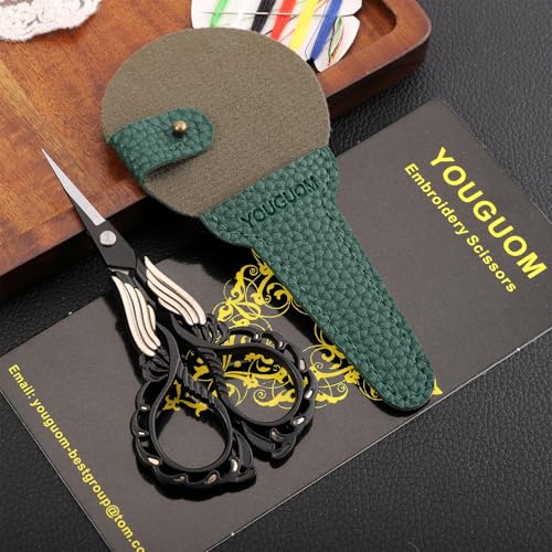 YOUGUOM Crochet Scissors with Sheath, Small Sewing Shears - color: Golden Black