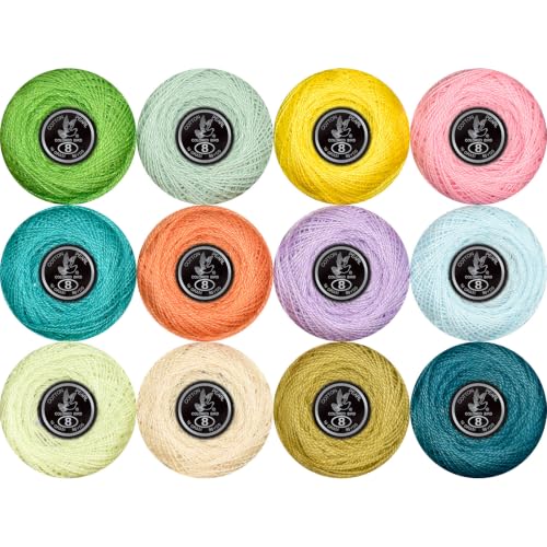 Double Mercerized Egyptian Long Staple Cotton Pearl Thread Ball 10 Grams Rainbow Color 12 Colors per Box for Crochet Hardanger Kniting Hand Sewing,Fresh Tropical FruitPalette - color: Fresh Tropical Fruit Palette