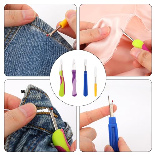 4pcs Seam Ripper Set with Protective Caps, Thread Cutter Hems Stitch Remover Tool for Sewing Knitting Embroidery Quilting Cross Stitching Crafting Fabric Crafts Accessories Supplies Essentials