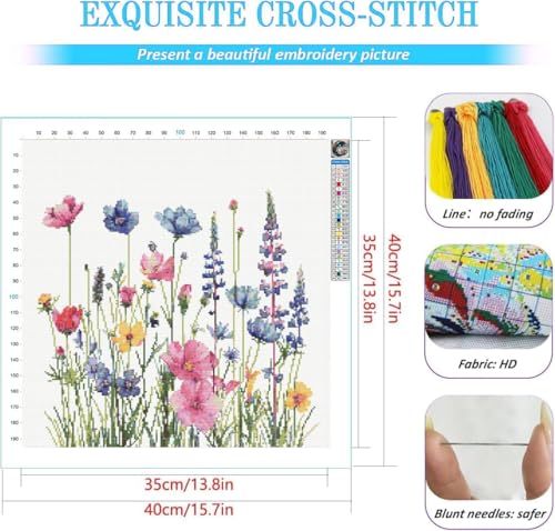 KYOQFVN Flower Stamped Cross Stitch Kits for Adults，11CT Needlepoint Counted Cross Stitch Kits for Beginner，Printed Dimensions - Embroidery Kit Arts and Crafts 14×14 Inch - color: SZXHUA-US