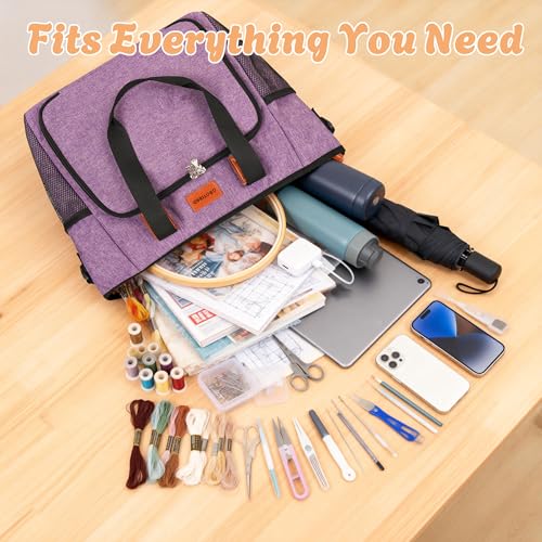 CROTIRAD Embroidery Bag Organizer for Cross Stitch Kits with Shoulder Strap - color: Purple