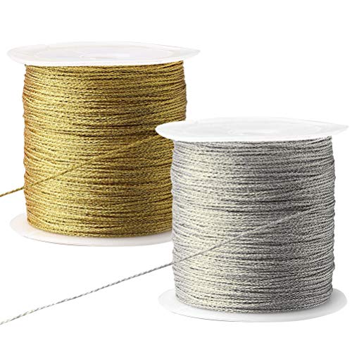 218 Yards/656 Feet Metallic Cord 2 Pcs Spool Metallic Thread - color: Gold+sliver