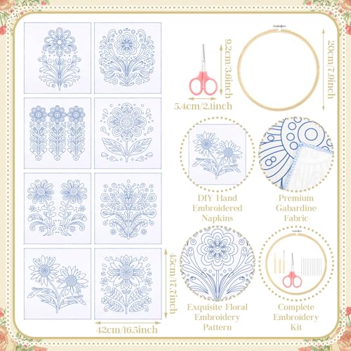 Tioncy 8 Sets Mexican Flower Embroidery Napkins DIY Craft Kit - style: Flower