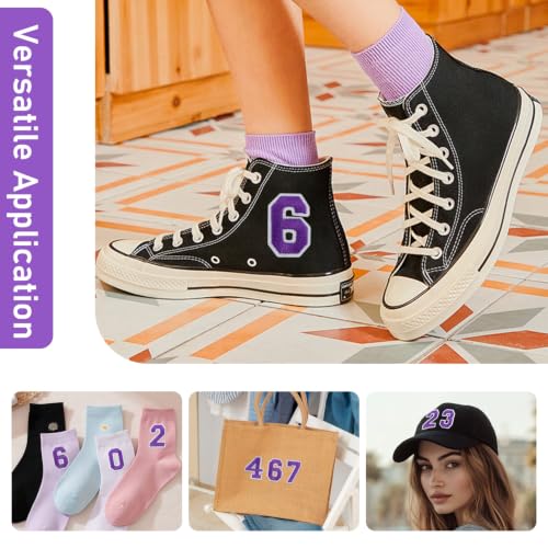50 Pcs Iron on Numbers Patches for Fabric Tote Bags Hats Clothing Purple - color: Purple, size: Numbers Only