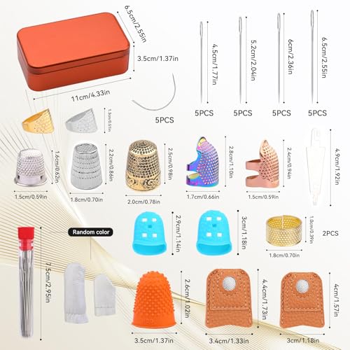 Mnuizu Sewing Thimble Set Thimble Ring, Adjustable Metal Finger Protectors