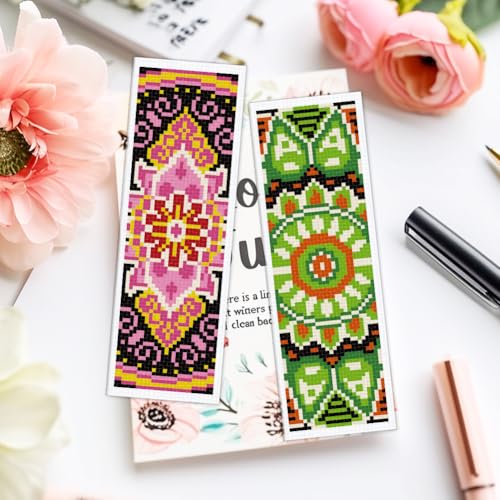 ACRNIGHEET 6PCS Cross Stitch Bookmark Kit for Beginner Mandala Stamped Cross Stitch Kits for Adults DIY Embroidery Bookmark Kits Crossstitch Kits Adult with Instructions Hand Craft Gift 11CT - style: Mandala patterns