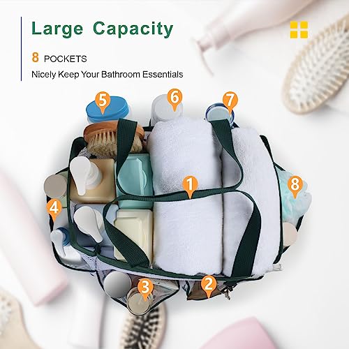 F-color Shower Caddy Portable - Mesh Shower Bag Basket Tote for College Dorm Room Essentials Bathroom Gym Camp Quick Dry for Women Men with S Hook, Green Pineapple - color: Green Pineapple, size: L (Classic Dorm Caddy)