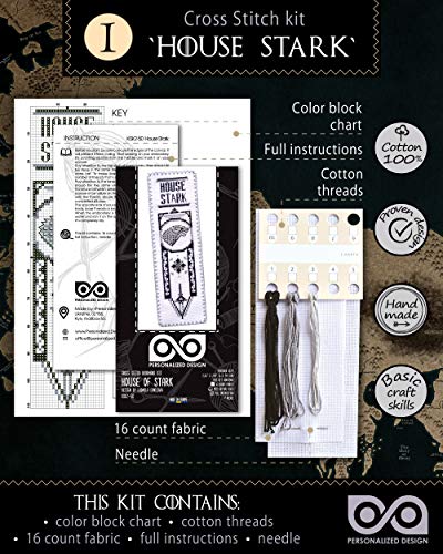 Cross Stitch Kits - Set of 3 DIY Hand Embroidery Bookmarks: House Stark, Targaryen, Lannister - GoT Design Patterns - color: 3-in-1