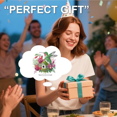 POETRYDRAW Diamond Art Ornament Desktop Kit Bird Flower, Stand Up Diamonds Painting Ornament for Adults, 5D DIY Special Diamond Gem Craft Tabletop Placement Board Kit - color: Bird Flower