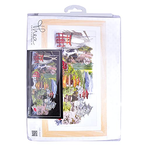Thea Gouverneur - Counted Cross Stitch Kit - Japan Black - Aida Black - 18 Count - Embroidery Kit for Adults - DMC Embroidery Threads and Other Cross Stitch Supplies Included - 548.05 - color: 548.05 Aida Black, size: 31.1 x 13.8 inch
