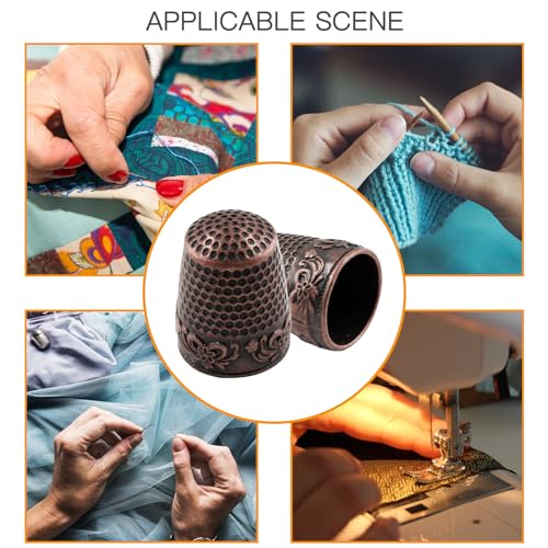 Coufce 4 Pcs Red Copper Metal Sewing Thimble - color: Red Copper