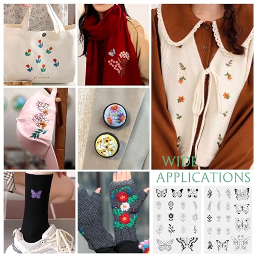 Craftdady Flower Butterfly Water Soluble Stabilizer 70Pcs Embroidery Fabric Stick and Stitch Hand Embroidery Paper Wash Away Sewing Patterns for Beginners Spring Embroidery Kit - color: Flower & Butterfly #2