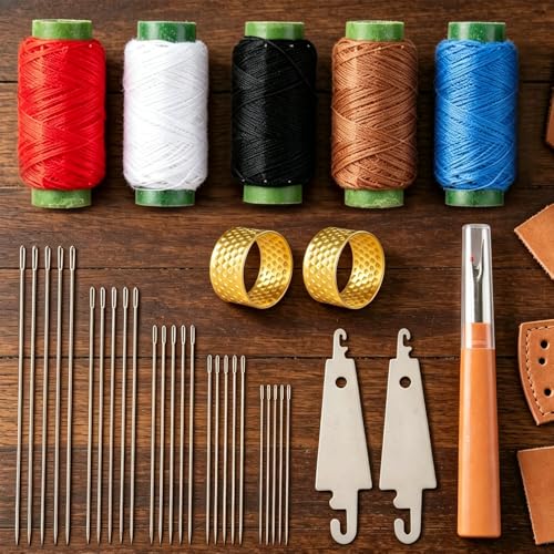 37 Pcs Stainless Steel Hand Sewing Needles Kit – Big Eye Easy-Threading Needles with Thread Ripper, Needle Threaders, Threads & Thimbles for DIY Craft