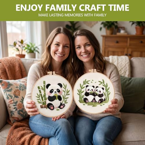 Santune Beginners Embroidery Kit for Adult Needlepoint Cross Stitch Kits Needle Point Sets with Panda Embroidery Patterns, Includes Step-By-Step Instructions and Accessories - color: Panda Series
