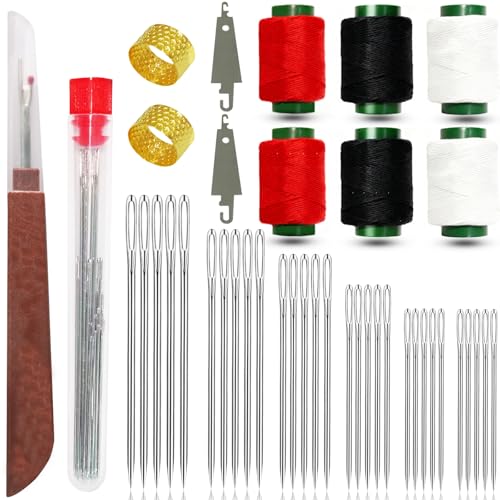 42PCS Big Eye Steel Sewing Needles Kit, Stainless Steel Needles for Hand Sewing Kit, Portable DIY Handcraft Set Include 30 Steel Needle, 6 Rolls of Thread, Seam Ripper, 2 Needle Threader, 2 Thimbles