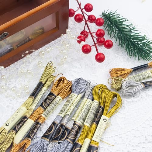 6 Skeins Embroidery Thread, Metallic Bronze Embroidery Floss Friendship Bracelet String, Polyester Cross-Stitch Threads for Hand Embroidery, String Art - color: bronze
